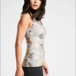 Athleta Size S Small Petite Shanti Gilded Gold Shimmer Athletic Tank Top